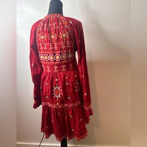 Anthropologie Embroidered  Red Southwestern Tribal Dress